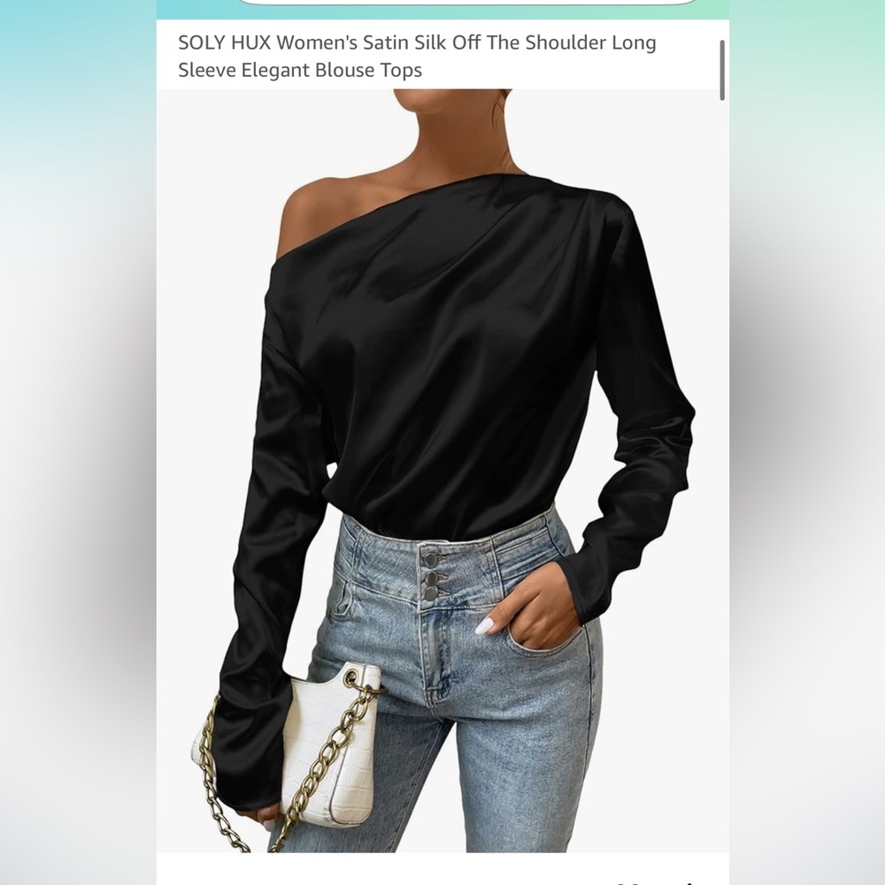 Women's Black Satin Off Shoulder Blouse